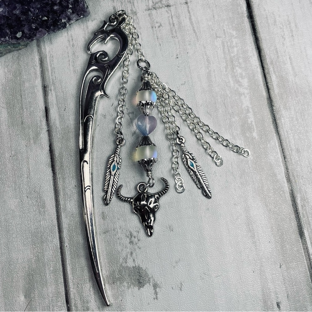 Bookmark & Hair Pin • Bull Skull Feather Charms • Boho Western
• Artisan - Picture 9 of 14